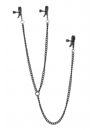 Черные зажимы на соски и клитор на цепочке DELUXE NIPPLE   CLIT CLAMPS - Dream Toys - купить с доставкой в Новокузнецке