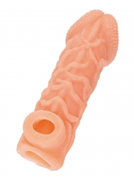 Телесная закрытая насадка с венками Cock Sleeve Size S - 13,8 см. - KOKOS - в Новокузнецке купить с доставкой Телесная закрытая насадка с венками Cock Sleeve Size S - 13,8 см. - KOKOS - в Новокузнецке купить с доставкой