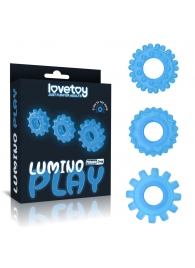 Набор из 3 голубых, светящихся в темноте эрекционных колец Lumino Play - Lovetoy - в Новокузнецке купить с доставкой