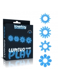 Набор из 4 голубых, светящихся в темноте эрекционных колец Lumino Play - Lovetoy - в Новокузнецке купить с доставкой