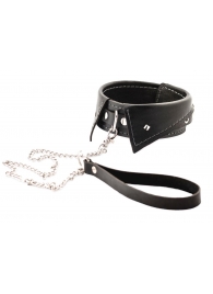 Черный ошейник-воротничок с металлическим поводком - Crazy Handmade - купить с доставкой в Новокузнецке Черный ошейник-воротничок с металлическим поводком - Crazy Handmade - купить с доставкой в Новокузнецке
