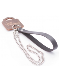 Серебристый металлический поводок с кожаной черной ручкой - 80 см. - Crazy Handmade - купить с доставкой в Новокузнецке