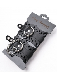 Ажурные наручники из черной кожи - Crazy Handmade - купить с доставкой в Новокузнецке