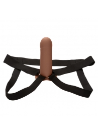 Коричневый фаллопротез из силикона Extension with Harness - 15,75 см. - California Exotic Novelties - купить с доставкой в Новокузнецке