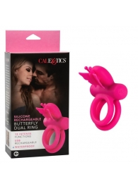 Розовое эрекционное виброкольцо Silicone Rechargeable Dual Butterfly Ring - California Exotic Novelties - в Новокузнецке купить с доставкой