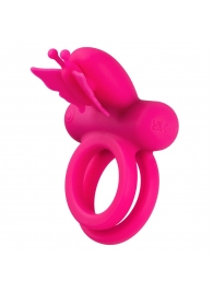 Розовое эрекционное виброкольцо Silicone Rechargeable Dual Butterfly Ring - California Exotic Novelties - в Новокузнецке купить с доставкой