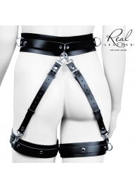 Черный кожаный пояс с гартерами - L-XL - Notabu - купить с доставкой в Новокузнецке Черный кожаный пояс с гартерами - L-XL - Notabu - купить с доставкой в Новокузнецке