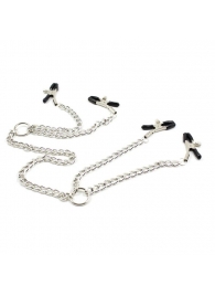 Серебристые зажимы для сосков и половых губ на тонкой цепочке - Notabu - купить с доставкой в Новокузнецке