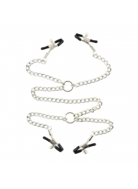 Серебристые зажимы для сосков и половых губ на тонкой цепочке - Notabu - купить с доставкой в Новокузнецке