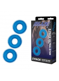 Комплект из трех голубых колец для эрекции 3-Pack Ultra-Stim Stretch Cock Rings - BlueLine - в Новокузнецке купить с доставкой