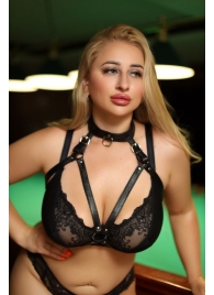 Черная кожаная сбруя с ошейником plus size из нежной кожи - БДСМ Арсенал - купить с доставкой в Новокузнецке