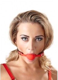 Силиконовый кляп-шар на чёрных ремешках Red Gag silicone - Orion - купить с доставкой в Новокузнецке