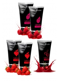 Набор из 5 съедобных лубрикантов JUJU (клубника х 2, малина х 2, вишня) - JuJu - купить с доставкой в Новокузнецке
