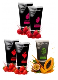 Набор из 5 съедобных лубрикантов JUJU (клубника х 2, малина х 2, тропические фрукты) - JuJu - купить с доставкой в Новокузнецке