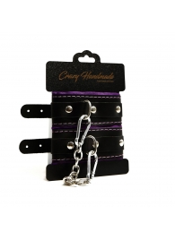 Черно-фиолетовые скругленные наручники с мягкой подкладкой - Crazy Handmade - купить с доставкой в Новокузнецке Черно-фиолетовые скругленные наручники с мягкой подкладкой - Crazy Handmade - купить с доставкой в Новокузнецке