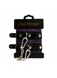 Черно-фиолетовые скругленные наручники с мягкой подкладкой - Crazy Handmade - купить с доставкой в Новокузнецке Черно-фиолетовые скругленные наручники с мягкой подкладкой - Crazy Handmade - купить с доставкой в Новокузнецке