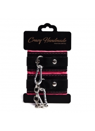 Черно-розовые скругленные наручники с мягкой подкладкой - Crazy Handmade - купить с доставкой в Новокузнецке Черно-розовые скругленные наручники с мягкой подкладкой - Crazy Handmade - купить с доставкой в Новокузнецке