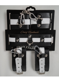 Набор фиксаторов из черной и белой натуральной кожи - Crazy Handmade - купить с доставкой в Новокузнецке Набор фиксаторов из черной и белой натуральной кожи - Crazy Handmade - купить с доставкой в Новокузнецке
