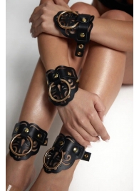 Черные кожаные оковы с резными узорами и клепками - Crazy Handmade - купить с доставкой в Новокузнецке Черные кожаные оковы с резными узорами и клепками - Crazy Handmade - купить с доставкой в Новокузнецке