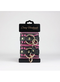 Черные кожаные наручники с розовой строчкой - Crazy Handmade - купить с доставкой в Новокузнецке Черные кожаные наручники с розовой строчкой - Crazy Handmade - купить с доставкой в Новокузнецке