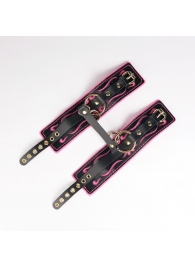 Черные кожаные оковы с розовой строчкой - Crazy Handmade - купить с доставкой в Новокузнецке Черные кожаные оковы с розовой строчкой - Crazy Handmade - купить с доставкой в Новокузнецке