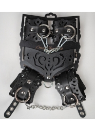 Черный ажурный кожаный набор фиксаций - Crazy Handmade - купить с доставкой в Новокузнецке Черный ажурный кожаный набор фиксаций - Crazy Handmade - купить с доставкой в Новокузнецке