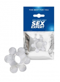 Прозрачное эрекционное кольцо с 6 стимулирующими шариками - Sex Expert - в Новокузнецке купить с доставкой