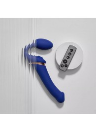 Синий безремневой страпон Multi Orgasm Bendable Strap-On size XL с клиторальной стимуляцией - Strap-on-me - купить с доставкой в Новокузнецке