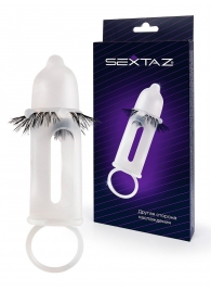 Эластичная насадка на пенис с подхватом мошонки и стимулирующими «ресничками» - Sextaz - в Новокузнецке купить с доставкой