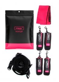 Черно-розовый эротический набор: фиксатор, оковы, наручники, повязка - Erokay - купить с доставкой в Новокузнецке