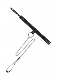 Черный узкий однослойный ошейник с серебристым поводком-цепочкой - Pecado - купить с доставкой в Новокузнецке