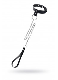 Черный узкий однослойный ошейник с серебристым поводком-цепочкой - Pecado - купить с доставкой в Новокузнецке