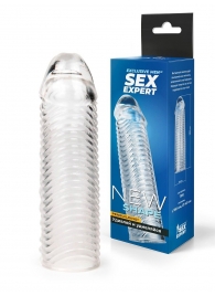 Прозрачная закрытая насадка на пенис с ребрышками - 16 см. - Sex Expert - в Новокузнецке купить с доставкой