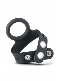 Черное эрекционное кольцо с подхватом мошонки на кнопках VS6 - Blush Novelties - в Новокузнецке купить с доставкой