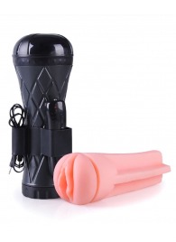 Телесный мастурбатор-вагина в черной колбе с вибрацией - Boys of Toys - в Новокузнецке купить с доставкой