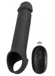 Черная вибронасадка для пениса с хомутом для мошонки и пультом ДУ Remote Controlled Penis Extension - Orion - в Новокузнецке купить с доставкой