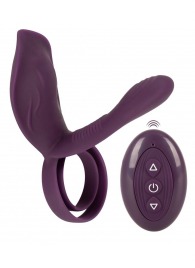 Фиолетовая насадка на член с клиторальным отростком и пультом ДУ RC Couple’s Vibrator 2 - Orion - в Новокузнецке купить с доставкой