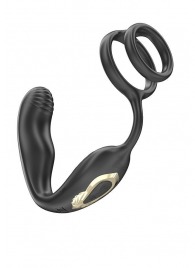 Черная анальная пробка с вращением и эрекционными кольцами - Ibiza - в Новокузнецке купить с доставкой