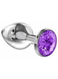 Малая серебристая анальная пробка Diamond Purple Sparkle Small с фиолетовым кристаллом - 7 см. - Lola Games - купить с доставкой в Новокузнецке