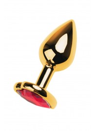 Золотистая анальная пробка с кристаллом-сердцем - 7,5 см. - ToyFa - купить с доставкой в Новокузнецке