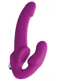 Ярко-розовый безремневой вибрострапон Evoke Vibrating Strapless Silicone Strap-on Dildo - XR Brands - купить с доставкой в Новокузнецке