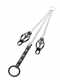 Черно-серебристые зажимы для сосков с кольцом для пениса TOYFA Metal - ToyFa - купить с доставкой в Новокузнецке