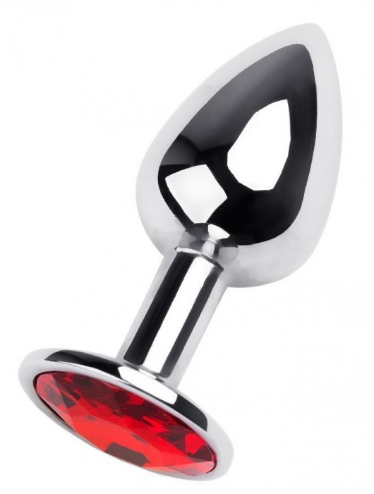 Маленькая коническая серебристая анальная пробка с красным кристаллом - 7 см. - ToyFa - купить с доставкой в Новокузнецке