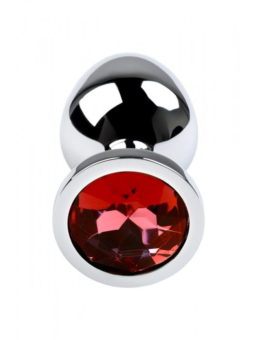 Серебристая коническая анальная пробка с красным кристаллом - 8 см. - ToyFa - купить с доставкой в Новокузнецке