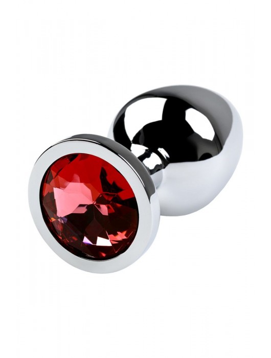 Серебристая коническая анальная пробка с красным кристаллом - 8 см. - ToyFa - купить с доставкой в Новокузнецке