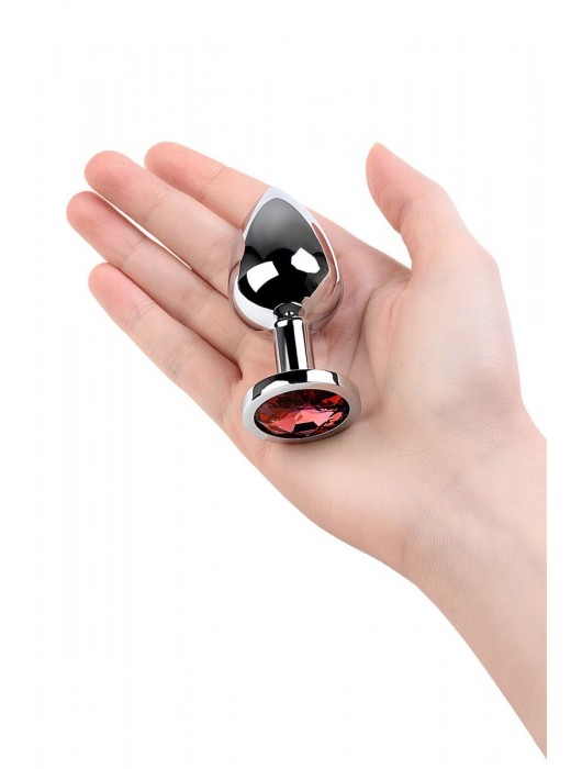 Серебристая коническая анальная пробка с красным кристаллом - 8 см. - ToyFa - купить с доставкой в Новокузнецке