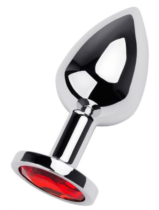 Серебристая коническая анальная пробка с красным кристаллом - 8 см. - ToyFa - купить с доставкой в Новокузнецке