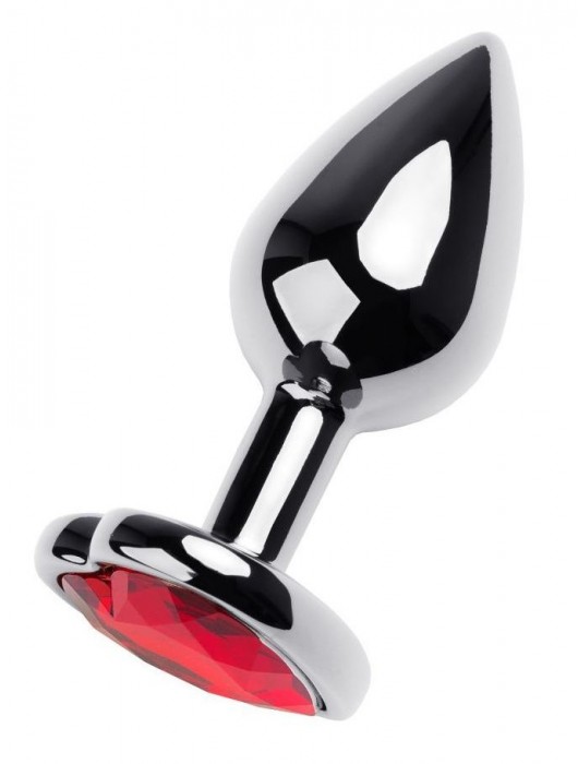 Серебристая коническая анальная пробка с красным кристаллом-сердечком - 7 см. - ToyFa - купить с доставкой в Новокузнецке