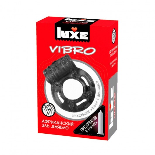 Чёрное эрекционное виброкольцо Luxe VIBRO  Африканский Эль Дьябло  + презерватив - Luxe - в Новокузнецке купить с доставкой