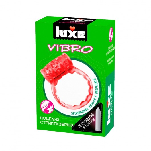 Розовое эрекционное виброкольцо Luxe VIBRO  Поцелуй стриптизёрши  + презерватив - Luxe - в Новокузнецке купить с доставкой